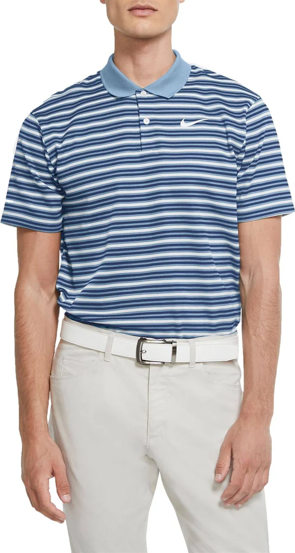 Nike Men's Dri-Fit Victory Striped Golf Polo, Medium, Blue