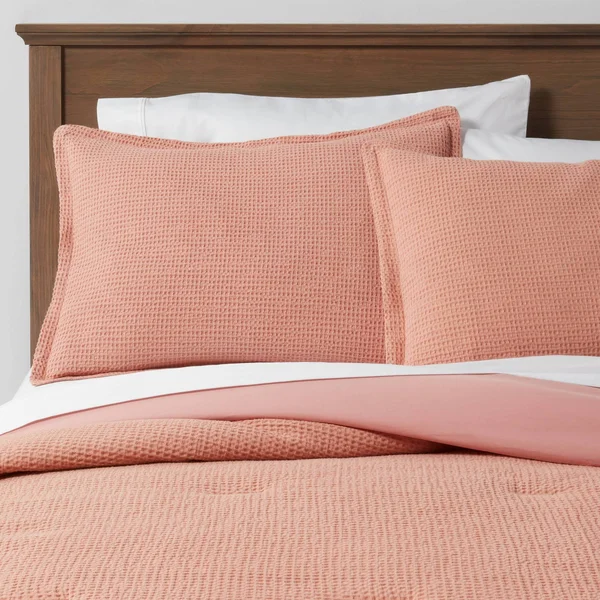 King Washed Waffle Weave Comforter & Sham Set Blush - Threshold