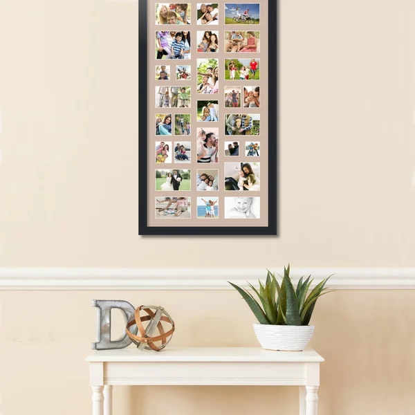 Collage Picture Frame, Satin Black Frame with 28 openings for 4x5 Photos with Grey Beige Mat. D3926DV561, ArtToFrames