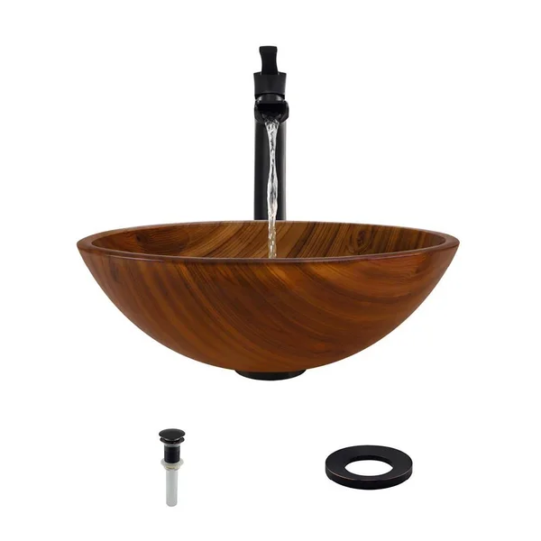 Mr Direct 628 Vessel Sink Ensemble with An Antique Bronze Finish 731 Faucet - Pop-Up Drain, and Sink Ring.