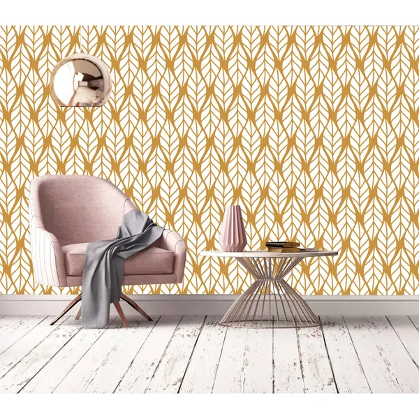 Rusty Geometrical Leaves Removable Wallpaper - 10&ft H x 24&&inch W - Brown