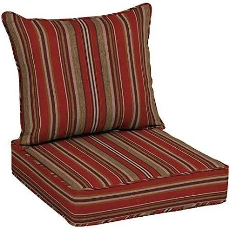 Allen + Roth 2-Piece Priscilla Stripe Red Deep Seat Patio Chair Cushion, Set of 2