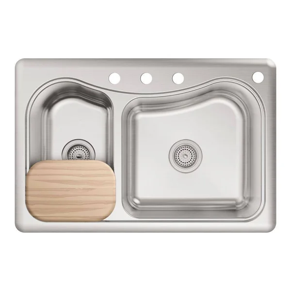 Kohler K-3361-4-NA Stainless Steel Staccato 33 inch x 22 inch Top-Mount large/medium Double-Bowl Kitchen Sink with 4 Faucet Hole