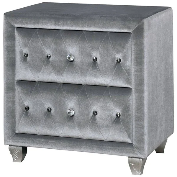 Furniture of America Serena 2-Drawer Upholstered Nightstand in Gray