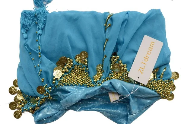 Zltdream Lady's Belly Dance Chiffon Banadge Top and Lantern Coins Pants Light Blue - One Size, Women's