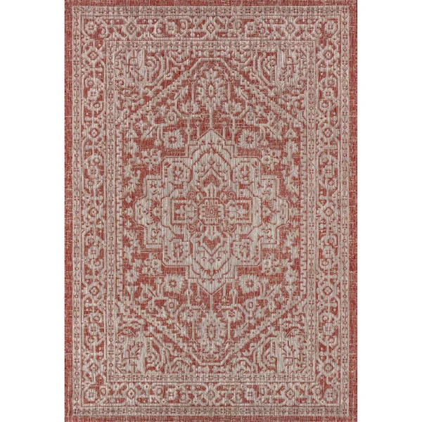 Jonathan Y Sinjuri Medallion Textured Weave Indoor/Outdoor Area Rug - 5& Square - Red/Taupe