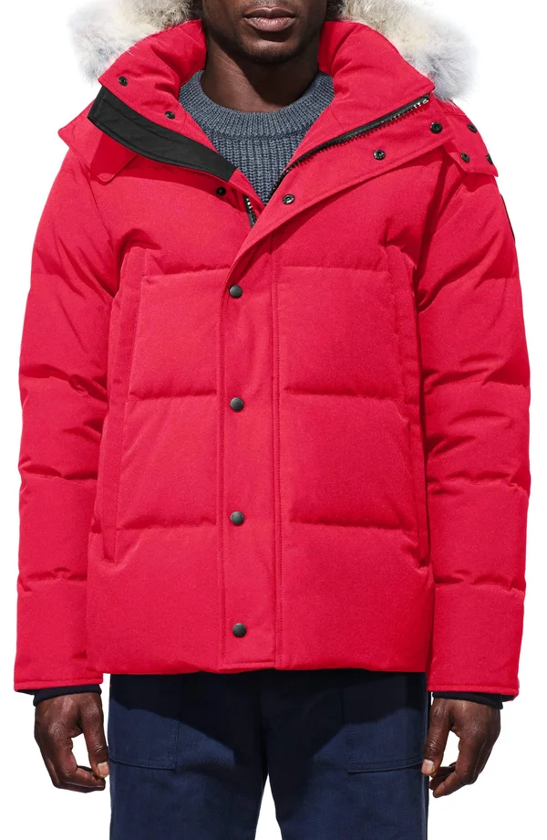 CANADA GOOSE Wyndham Slim Fit Genuine Coyote Fur Trim Down Jacket Red