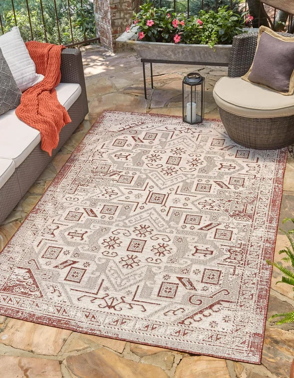 Outdoor Aztec Rust Red 3x5 Accent Rug Indoor Outdoor Rug