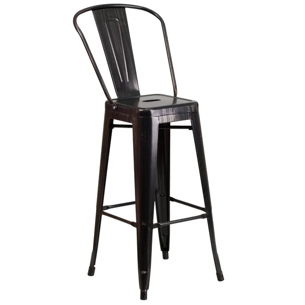 Flash Furniture 30 Inches High Orange Metal Indoor-Outdoor Barstool with Back