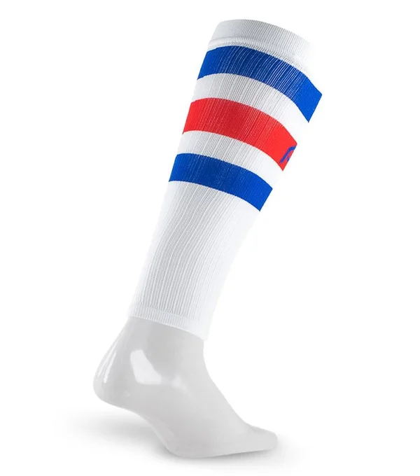 Pro Compression Calf Sleeves, White, Red & Blue Stripe, S/M, Best Compression Sleeves for Men, Women, Running, Sports