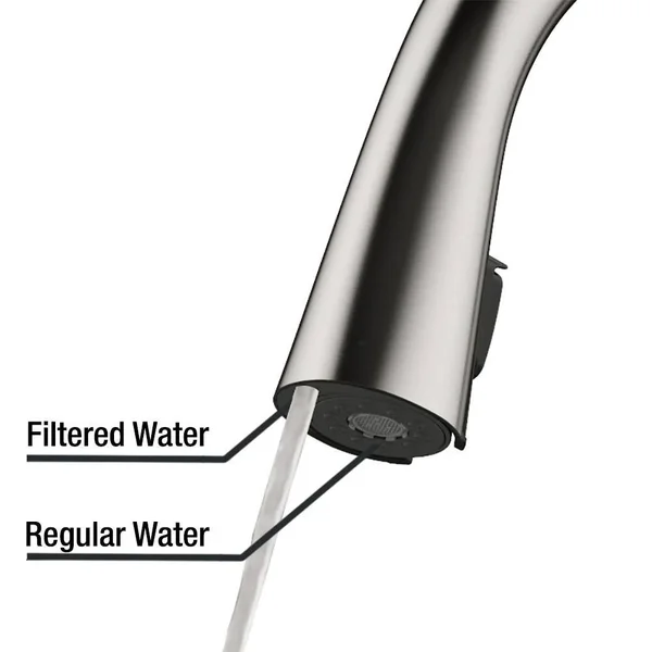 Glacier Bay Eagleton Sinlge-Handle Pull-Down Sprayer Kitchen Faucet with Water Filter in Stainless Steel - Silver