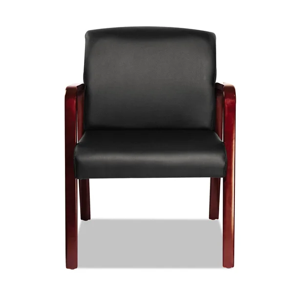 Alera Reception Lounge Series Guest Chair - Cherry/Black Leather, Size: 24 x 26 x 33.25