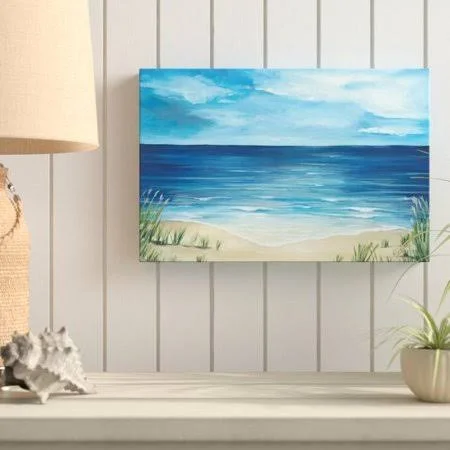 Highland Dunes 'Peaceful Beach Scene' Acrylic Painting Print on Canvas, Green