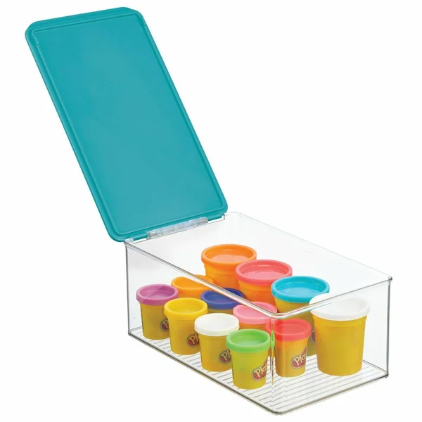mDesign Playroom Stackable Plastic Storage Box with Lid for Organizing Baby/Child's/Kids Toys - Action Figures, Crayons, Markers