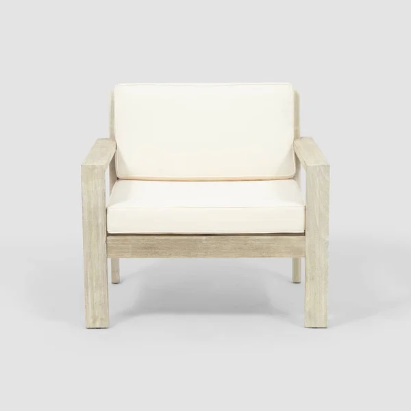 Santa Ana Outdoor 4 Seater Acacia Wood Chat Set with Cushions by Christopher Knight Home - Wire Brushed Light Gray Wash+Cream