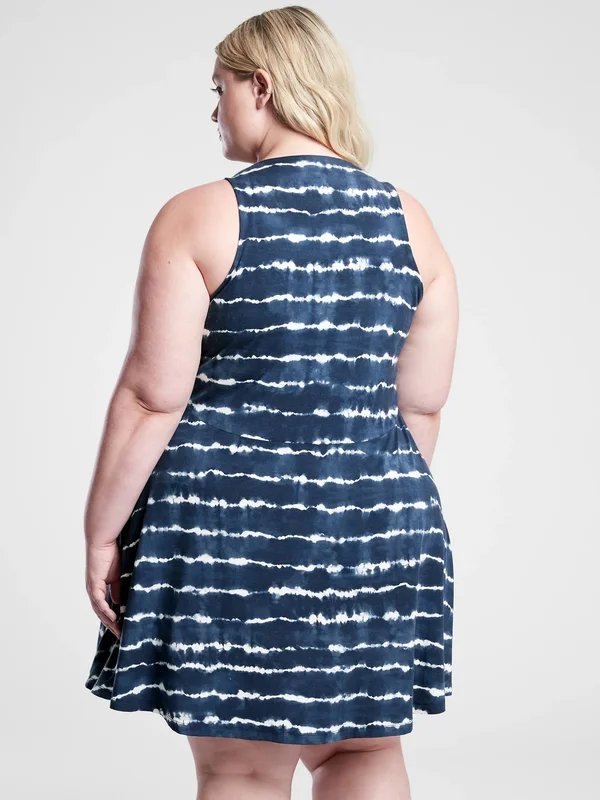 Athleta Women's Santorini Thera Printed Dress Tie Dye Stripe Navy Size Xxs