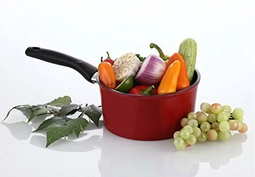 Flamekiss 2-Quart Red Ceramic Coated Nonstick Saucepan w/ Glass Lid by Amor - Nano Ceramic Coating w/ Silver Ion (100% PTFE &