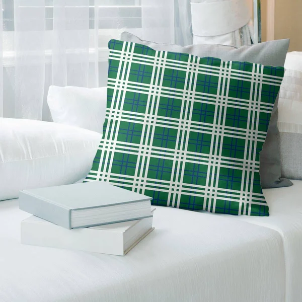 Seattle Throwback Football Luxury Plaid Accent Pillow-Cotton Twill - 16 x 16 - Green/Blue/White