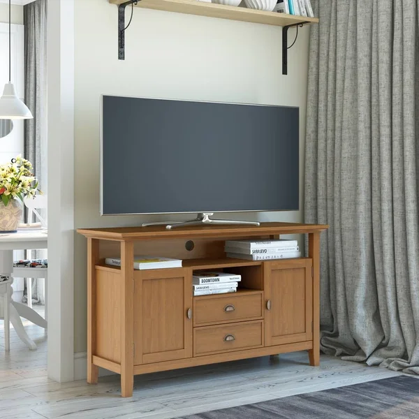 Simpli Home Redmond Tall TV Media Stand, Light Golden Brown