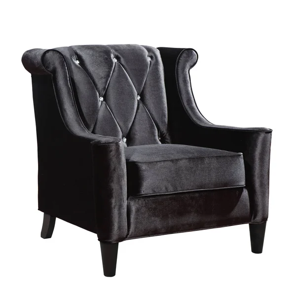 Armen Living Barrister Chair, Black Velvet with Crystal Buttons
