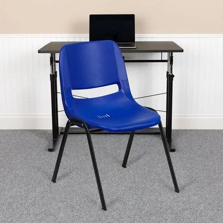 Flash Furniture Hercules Series 880 lb. Capacity Blue Ergonomic Shell Stack Chair with Black Frame [rut-eo1-bl-gg], Size: 19.25