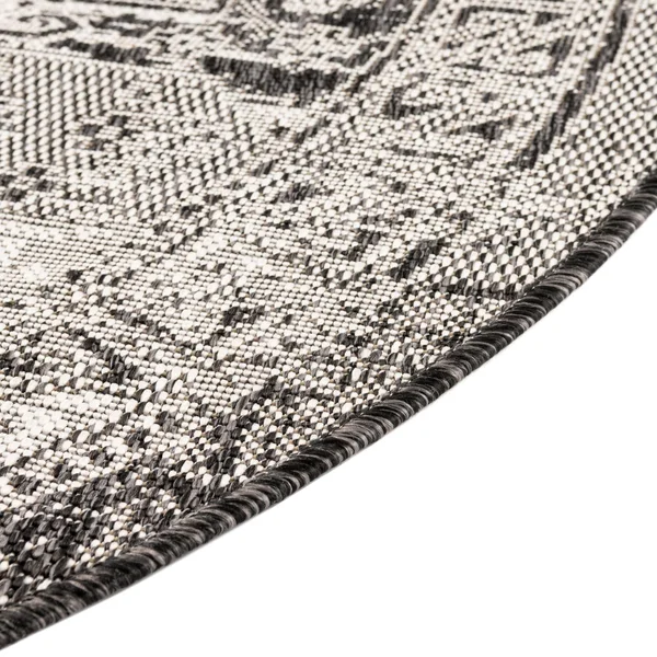 Outdoor Aztec Charcoal Gray 4 ft Round Round Area Rug Indoor Outdoor Rug