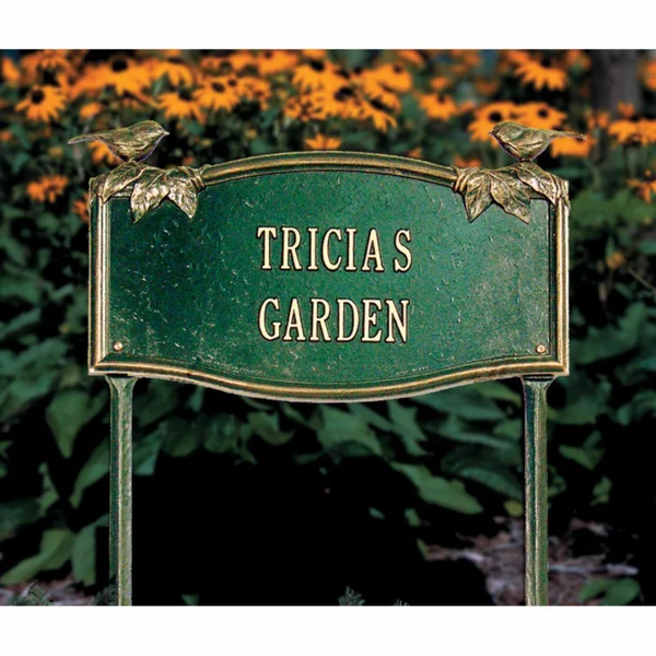 Whitehall Vine/Chickadee 2 Line Standard Lawn Garden Plaque - Gold