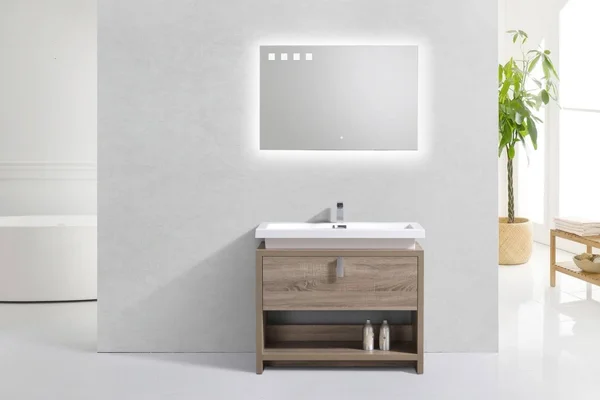 KubeBath - Levi 40x22 Havana Oak Modern Bathroom Vanity w/ Cubby Hole