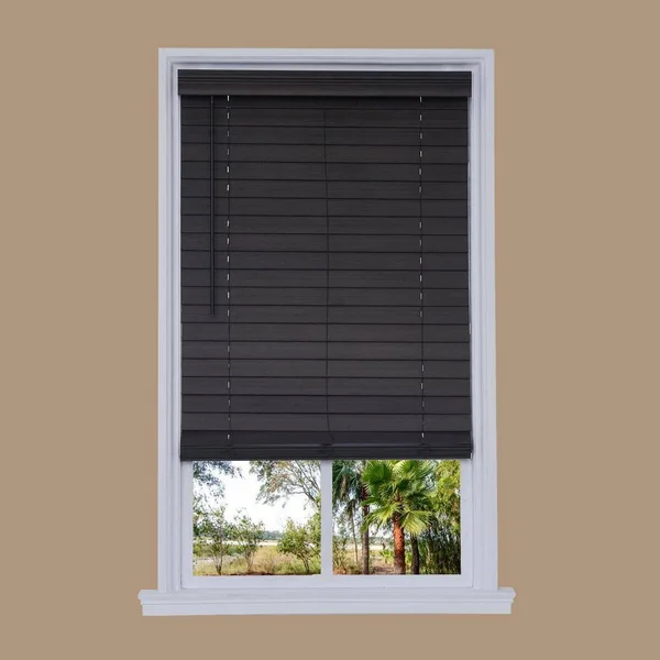Allen + Roth 2.5-in Slat Width 49-in x 72-in Cordless Walnut Faux Wood Room Darkening Horizontal Blinds in Brown - DFHSD5472-49