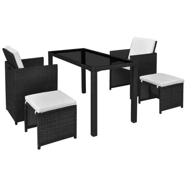 vidaXL Outdoor Dining Set 11 Pieces Black Poly Rattan