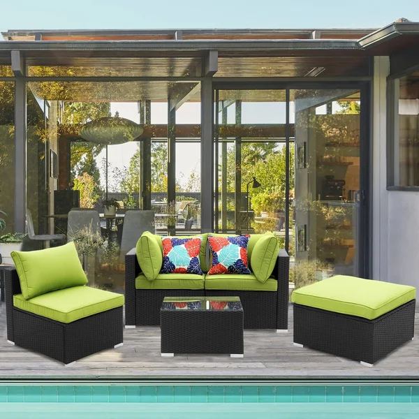 Ainfox 2/3/5 Pcs Rattan Sofa Sectional Set - 5pcs-green