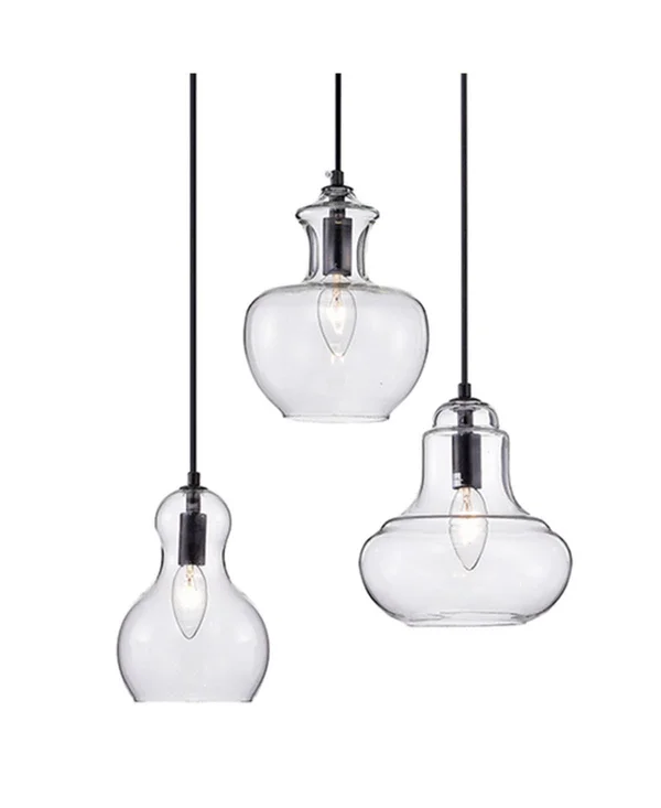 Warehouse of Tiffany Beveen Round 3-Light Glass Gourde Lamp Collection - Black