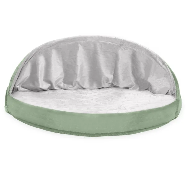 FurHaven Snuggery Burrow Dog Bed - Microvelvet Cooling Gel Foam, 44x22 Round, Sage