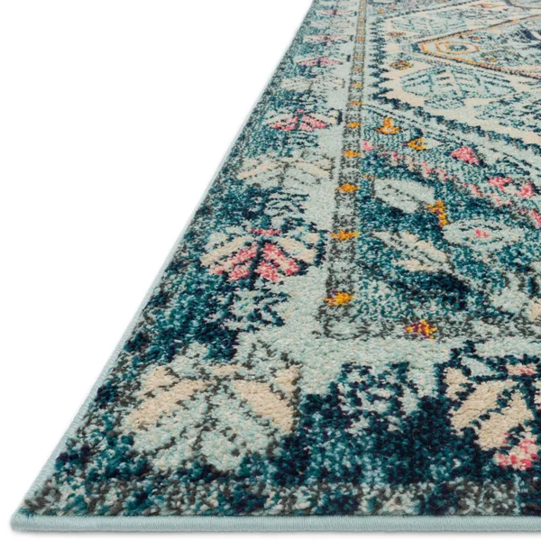 Alexander Home Vintage Boho Diamond Medallion Distressed Rug - 2&2x22 x 12& - Aqua/Pink