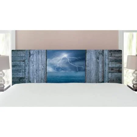 Nature Headboard - Thunder Bolt at Night from Window in A Seaside House Forces of Nature Theme Print, Upholstered Decorative Meta
