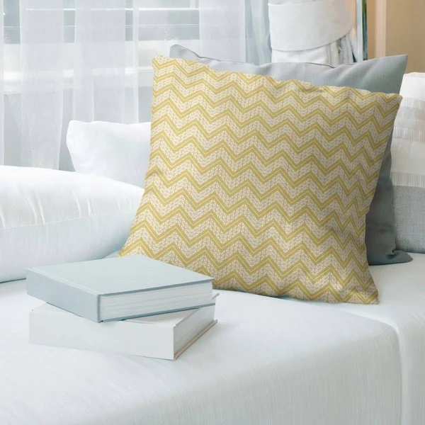 Warm Classic Hand Drawn Chevron Pattern Throw Pillow - 26 x 26 - Yellow - Faux Suede