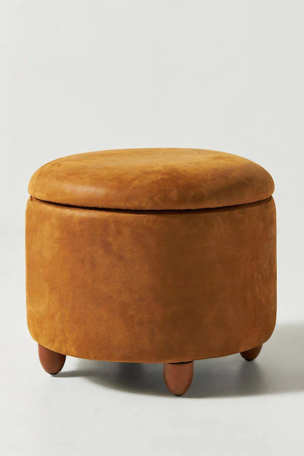 Anthropologie Winchester Leather Louise Storage Ottoman Beige