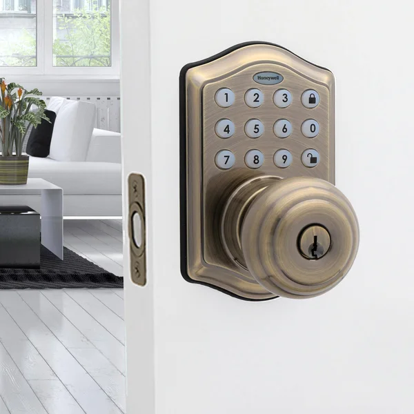 Honeywell 8732101 Electronic Entry Knob Door Lock - Antique Brass