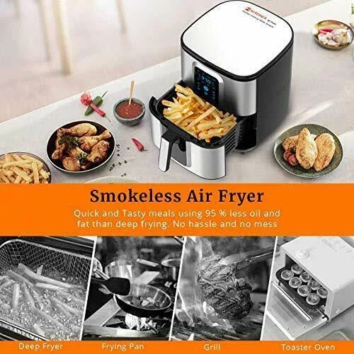 Kitcher 6.8qt Air Fryer, 1700W Toaster Oven & Oilless Cooker with Temperature Control, LED Touch Screen with 8 Presets, 50 R