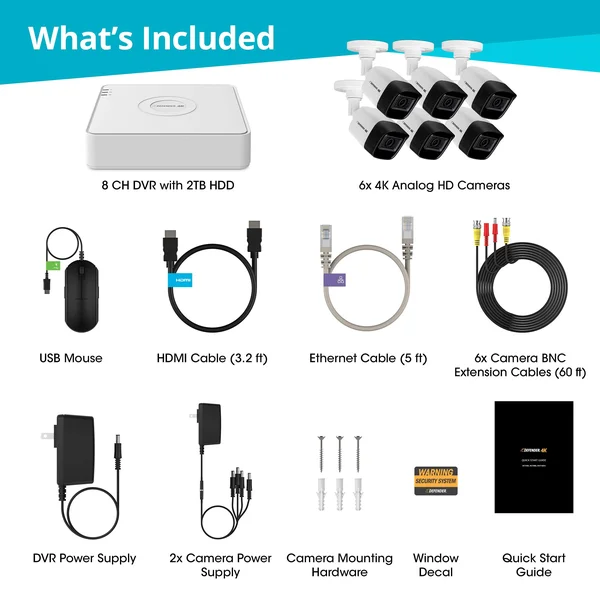 Defender Cameras 4K Ultra HD 2TB Security System - 6 Cameras