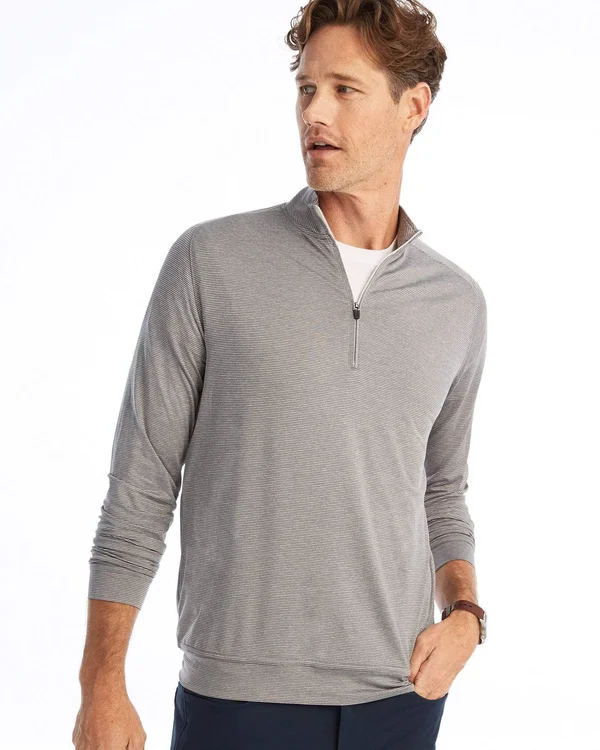 Johnnie-O Vaughn Striped 1/4 Zip Performance Pullover in Meteor - Size: XXL