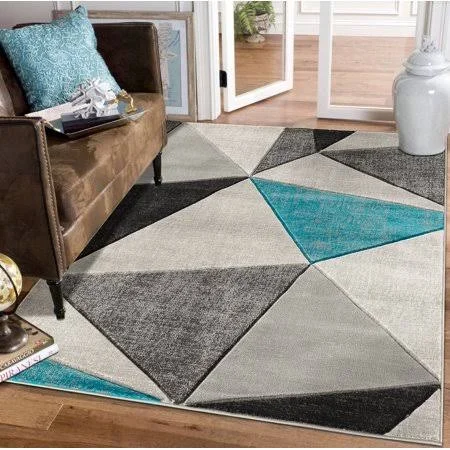Modern Geometric Triangles Hand-Carved Soft Living Room Area Rug, Size: 9' x 12', Blue