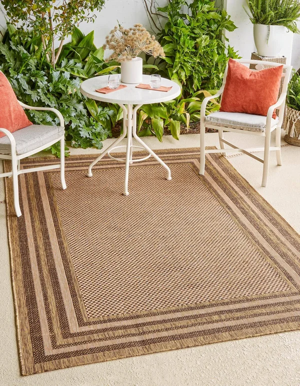 Unique Loom Multi Border Outdoor Area Rug - 9& x 12& Light Brown