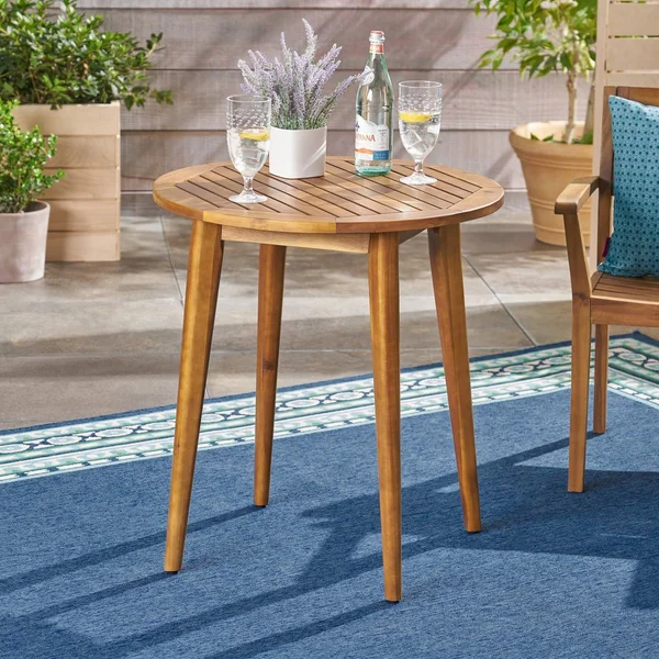 Stanford Outdoor Round Acacia Wood Bistro Table with Straight Legs - T