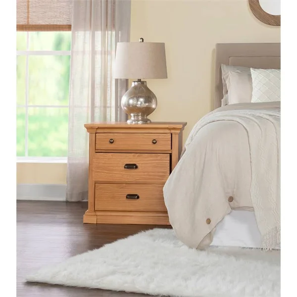 Linon Roberts Three Drawer Wood Nightstand in Dark Honey Brown