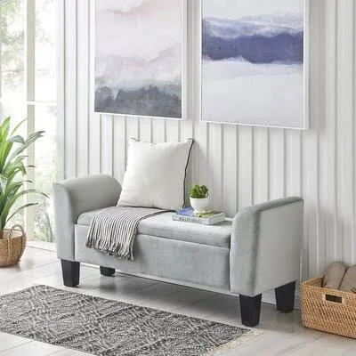 Ewelina Upholstered Flip Top Storage Bench Red Barrel Studio Color: Gray Velvet