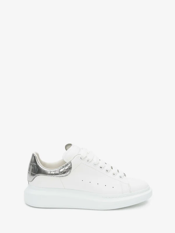 Alexander McQueen 45mm Leather & Croc Embossed Sneakers - White