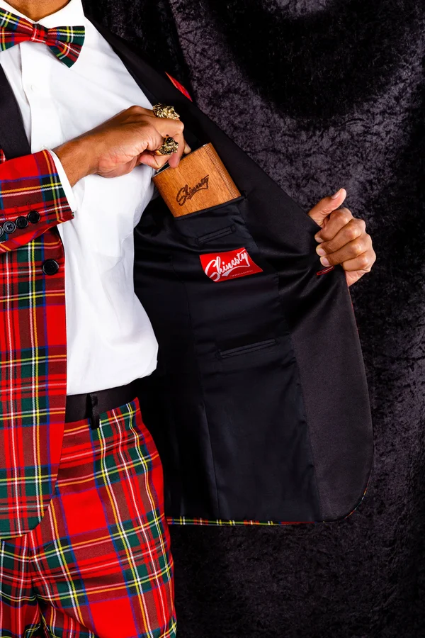The Rockefeller - Tartan Plaid Tuxedo, Size 52, Black/Red, Shinesty
