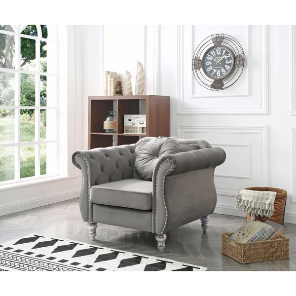 Glory Furniture Hollywood Velvet Chair in Dark Gray
