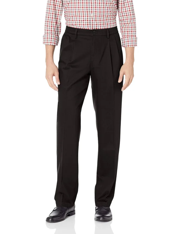 Dockers Men's Classic Fit Signature Khaki Lux Cotton Stretch Pleated Pants, 42 34, Black